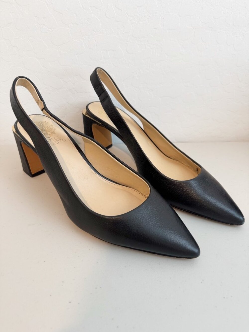 Vince Camuto Hamden Slingback Heels Size 9.5 Black Pointed Toe Leather Pumps